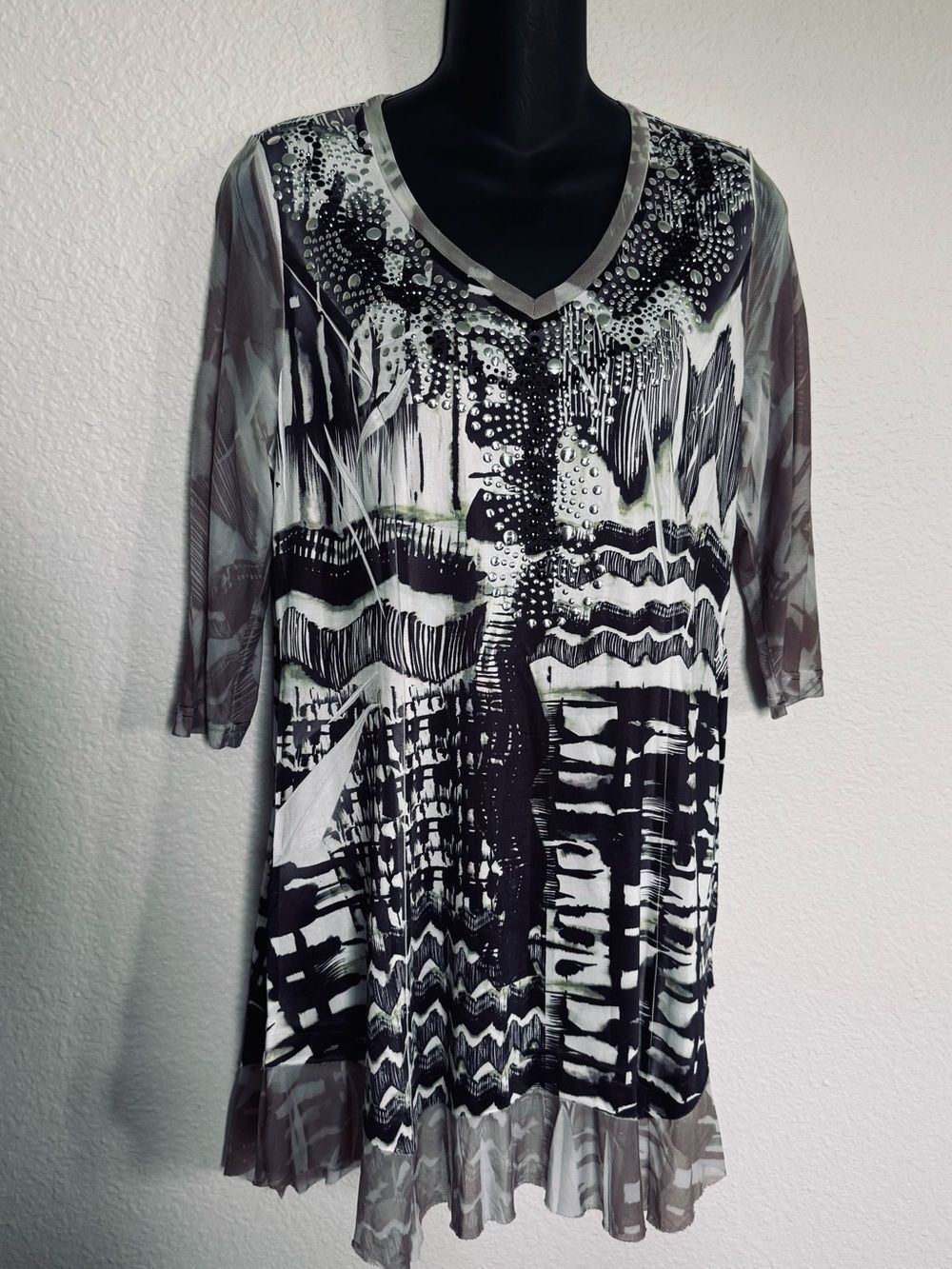 V Cristina Studded Dressy Tunic Dress Top M